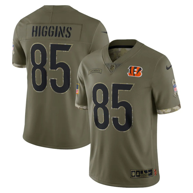 mens nike tee higgins olive cincinnati bengals 2022 salute to service limited jersey